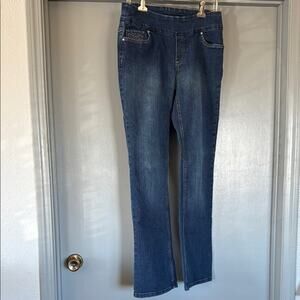 Golden Girls Womens Stretch Denim Pullon Jeans sz 10 Embroidered Bootcut Comfort